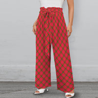 Tartan Print Elastic Waist Palazzo Pants with Pockets, Christmas Plaid Wide Leg Pants, Holiday Loungewear Trousers, Xmas Present for Her