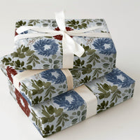 Red and Blue Holiday Wrapping Paper, Watercolor Wreath Christmas Wrapping Paper, Botanical Wreath Gift Wrap, Winter Wrapping Paper Roll