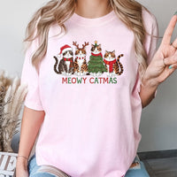 Christmas Cat Lover Graphic Tee, Humorous Meowy Catmas Shirt, Adorable Holiday Cat T-Shirt, Cat Mom Xmas Shirt, Winter Animal Lover Present