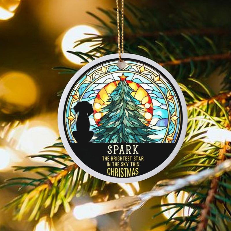 Stained Glass Tree Silhouette Pet Ornament, Dog Memorial Ceramic Ornament, Dog Loss Christmas Ornament, Pet Remembrance Keepsake Present