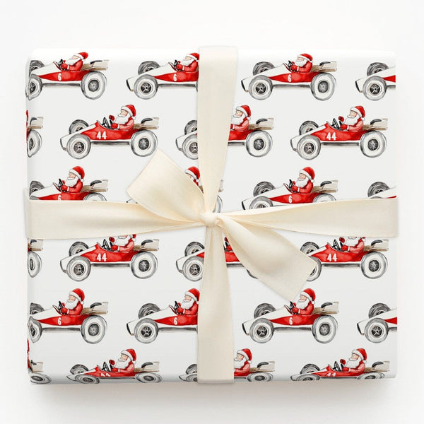 Number 6 and 44 Auto Racing Gift Wrap, Vintage Race Car Santa Wrapping Paper, Watercolor Motorsport Holiday Paper, Christmas 