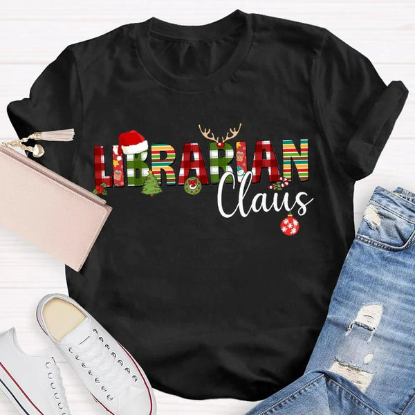 Custom Name Book Lover Holiday Shirt, Personalized Librarian Christmas T-Shirt, Festive Library Graphic Tee, Xmas Reading Pre