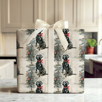 Dog with Tree Holiday Gift Wrap, Black Labrador Christmas Wrapping Paper, Watercolor Pet Wrapping Paper, Dog Lover Xmas Present Paper Roll