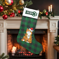 Kitten Tangled in Lights Stocking, Personalized Orange Cat Christmas Stocking, Humorous Pet Lover Holiday Stocking, Fireplace Mantle Decor Present