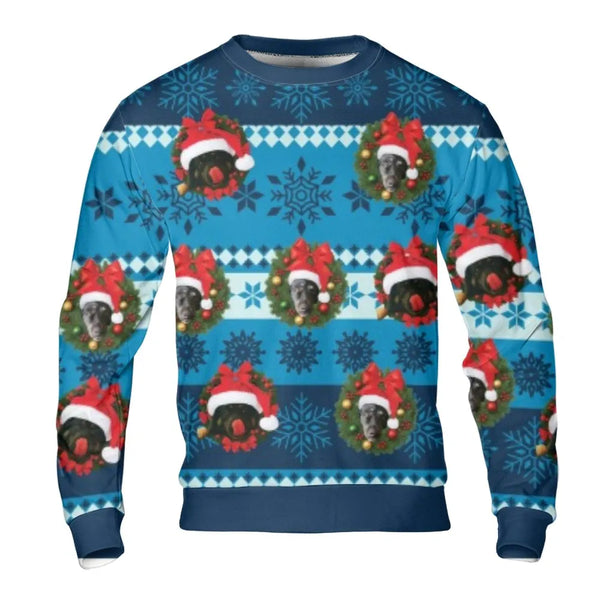 Adorable Dog Santa Hat Wreath Crewneck, Black Labrador Christmas Sweatshirt, Festive Lab Holiday Pullover, Black Lab Lover Xm