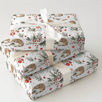 Woodland Animal Gift Wrap, Watercolor Hedgehog Wrapping Paper, Christmas Wrapping Paper Roll, Winter Holiday Wrapping Paper