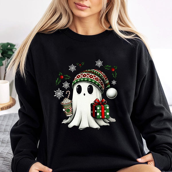 Adorable Spooky Festive Ghost Holiday Sweater, Christmas Ghost Sweatshirt, Humorous Christmas Season Graphic Crewneck, Comfy 