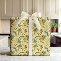 Pinecone Berry Holiday Gift Wrap, Watercolor Lemon Christmas Wrapping Paper, Botanical Winter Wrapping Paper, Citrus Festive Gift Wrap Roll