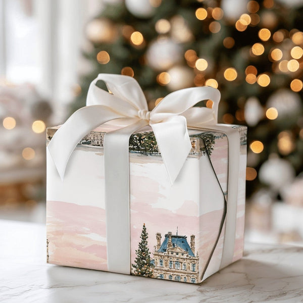 Watercolor Winter Paris Gift Wrap, Paris Louvre Christmas Wrapping Paper, French Cityscape Holiday Wrapping Paper