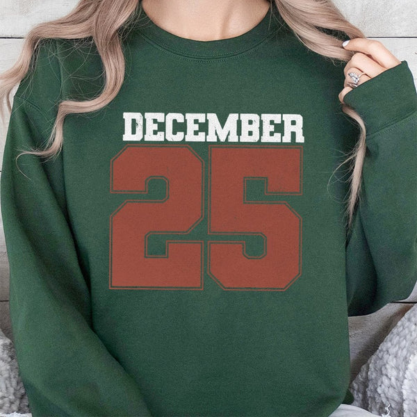 Retro Varsity Font Holiday Crewneck, December 25 Christmas Sweatshirt, Vintage Christmas Day Pullover, Family Matching Xmas S