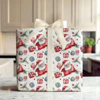 Watercolor Christmas Wrapping Paper Roll, Santa Rolling Dice Wrapping Paper, Tabletop Gamer Gift Wrap, Holiday Board Game Wrapping Paper