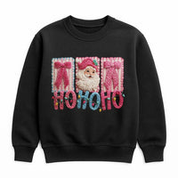 Faux Yarn Crochet Effect Crewneck, Santa Claus Christmas Sweatshirt, Retro Holiday Graphic Sweater, Comfy Winter Xmas Apparel for Her