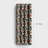 Botanical Berry Gift Wrap, Watercolor Pine Holly Christmas Wrapping Paper, Festive Holiday Wrapping Paper, Xmas Present Wrap Roll