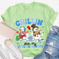 Humorous Holiday Snowman Graphic Tee, Chillin with My Cafeteria Snowmies Shirt, School Staff Christmas T-Shirt, Lunch Lady Holiday Present