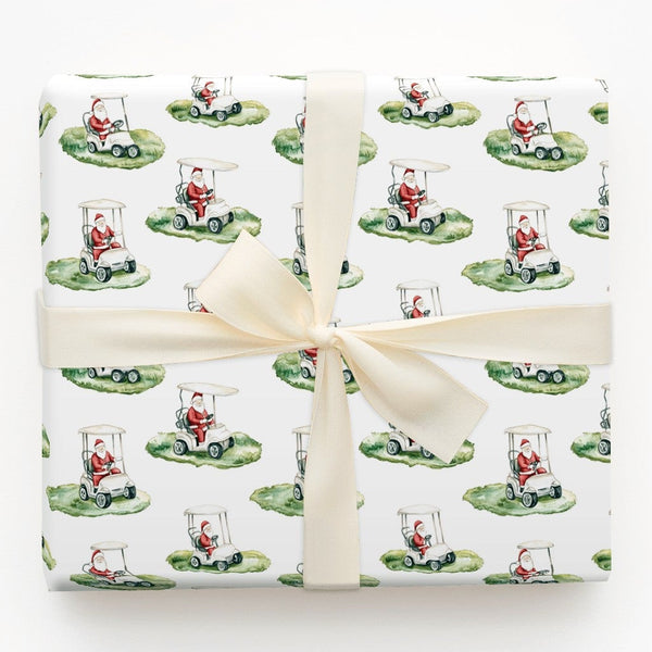 Golfer Christmas Gift Wrap, Golfing Santa Wrapping Paper, Watercolor Santa Cart Wrapping Paper, Holiday Golf Gift Wrap, Fun G