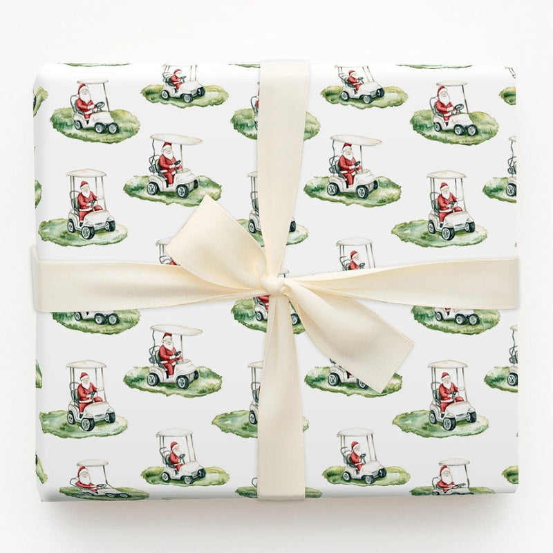 Golfer Christmas Gift Wrap, Golfing Santa Wrapping Paper, Watercolor Santa Cart Wrapping Paper, Holiday Golf Gift Wrap, Fun Golfer Wrap