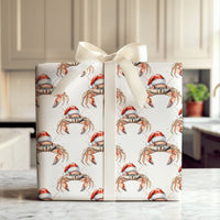 Coastal Holiday Wrapping Paper, Santa Hat Crab Christmas Wrapping Paper, Beach Xmas Gift Wrap, Nautical Ocean Lover Holiday Wrapping Paper
