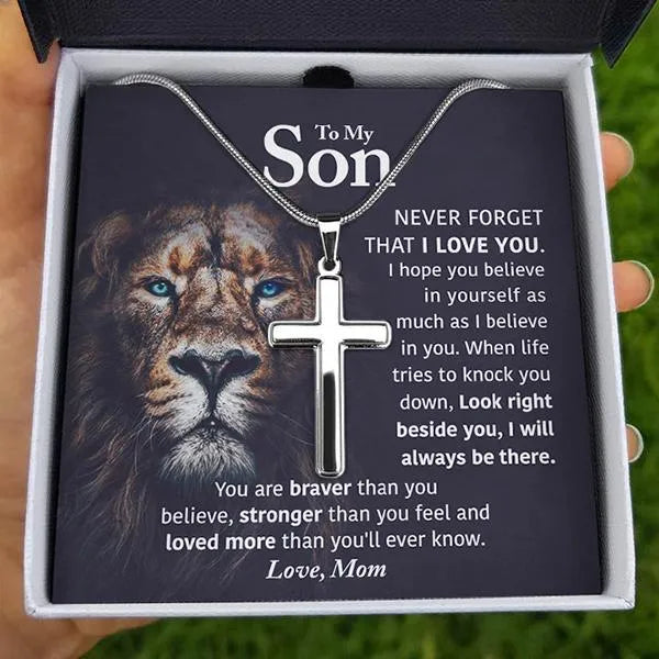 Religious Stainless Steel Pendant Necklace, To My Son Cross Necklace, Faith Keepsake Jewelry, Birthday Christmas Present for 