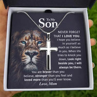Religious Stainless Steel Pendant Necklace, To My Son Cross Necklace, Faith Keepsake Jewelry, Birthday Christmas Present for Son from Mom