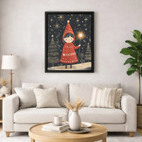 Whimsical Gnome Canvas Print, Winter Forest Girl Canvas Wall Art, Star Wand Holiday Canvas, Magical Christmas Wall Decor, Winter Art Present