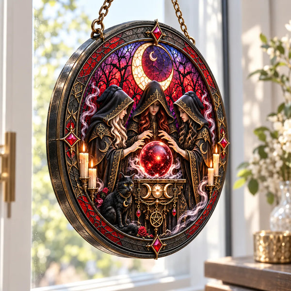 Crimson Séance - Crescent Moon Round Window Hanging - main