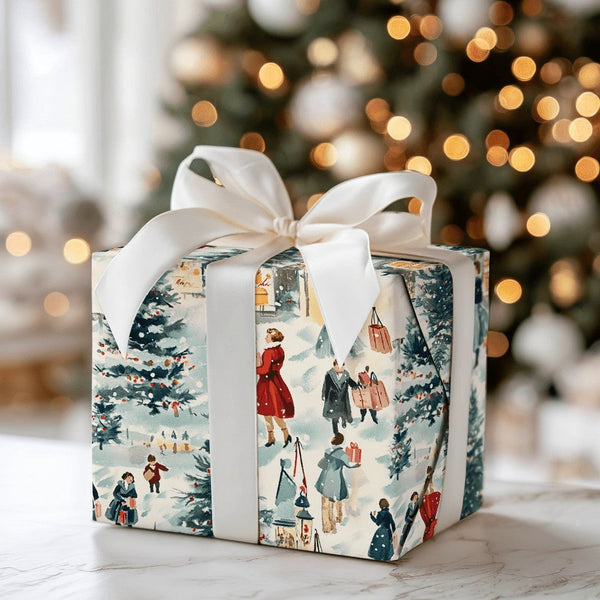 Nostalgic Holiday Gift Wrap, Vintage Winter Village Christmas Wrapping Paper, Retro Town Wrapping Paper, Festive Xmas Gift Wr