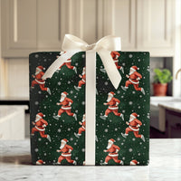 Jogging Santa Claus Gift Wrap, Running Santa Christmas Wrapping Paper, Green Snowflake Wrapping Paper, Fitness Lover Holiday Wrapping Paper