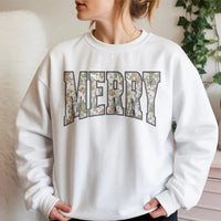 Vintage Camo Christmas Sweatshirt, Merry Christmas Sweatshirt, Camouflage Holiday Crewneck, Festive Hunting Season Graphic Sweatshirt