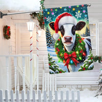 Winter Farm Animal Yard Banner, Christmas Cow Santa Hat Garden Flag, Double Sided Holiday Farmhouse Flag, Porch Lawn Decor