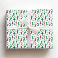 Coastal Nautical Wrapping Paper, Watercolor Seahorse Christmas Wrapping Paper, Beach Holiday Wrapping Paper, Ocean Sea Life Xmas Gift Wrap