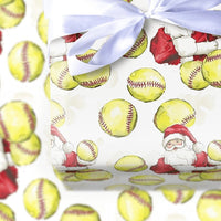 Sports Softball Christmas Gift Wrap, Softball Santa Wrapping Paper, Yellow Softball Holiday Wrapping Paper, Softball Player Xmas Gift Wrap