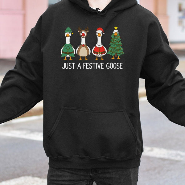 Adorable Festive Holiday Bird Hoodie, Humorous Christmas Goose Hoodie, Retro Winter Animal Graphic Hoodie, Comfy Xmas Hooded 