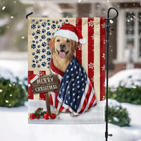 Patriotic Santa Hat Dog American Flag, Golden Retriever Christmas Garden Flag, Double-Sided Holiday Golden Yard Flag, Dog Lover Lawn Decor