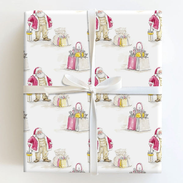 Tool Belt Santa Claus Gift Wrap, Handyman Santa Wrapping Paper, DIY Mechanic Christmas Wrapping Paper, Fun Holiday Carpenter 
