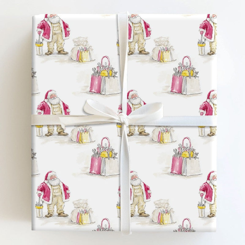 Tool Belt Santa Claus Gift Wrap, Handyman Santa Wrapping Paper, DIY Mechanic Christmas Wrapping Paper, Fun Holiday Carpenter Wrapping Paper