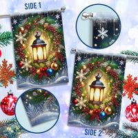 Festive Winter Holiday Yard Banner, Christmas Lantern Wreath Garden Flag, Double Sided Seasonal Flag, Porch Lawn Decor Present