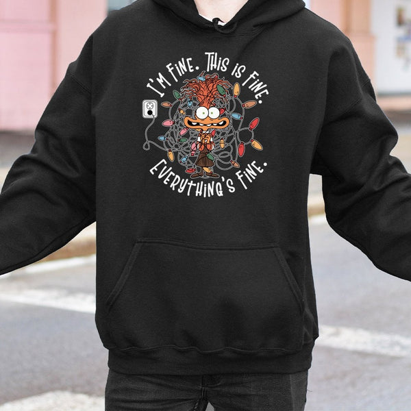 Humorous Christmas Lights Graphic Sweatshirt, This Is Fine Christmas Hoodie, Stressed Adult Xmas Pullover, Sarcastic Holiday 