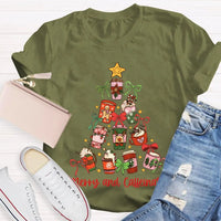 Coffee Christmas Tree Holiday Graphic Tee, Merry and Caffeinated Christmas T-Shirt, Festive Coffee Lover Xmas Shirt