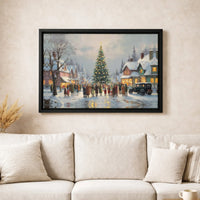 Snowy Tree Lighting Art Canvas, Vintage Christmas Village Wall Art, Holiday Village Print, Christmas Village Poster, Digital Download