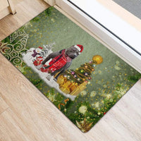 Merry Christmas Snow Scene Welcome Mat, American Bully Christmas Doormat, Dog Holiday Door Mat, Winter Porch Rug, Pet Lover Xmas Present