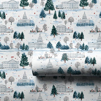 Snowy Capitol White House Gift Wrap, Washington DC Wrapping Paper, Watercolor Winter Holiday Gift Wrap, Patriotic Christmas Present Paper