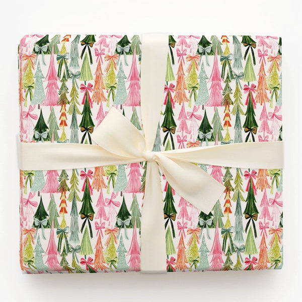 Whimsical Bow Tree Gift Wrap, Colorful Christmas Tree Wrapping Paper, Pink Orange Holiday Present Paper, Modern Christmas Gif