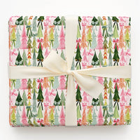 Whimsical Bow Tree Gift Wrap, Colorful Christmas Tree Wrapping Paper, Pink Orange Holiday Present Paper, Modern Christmas Gift Wrapping Paper