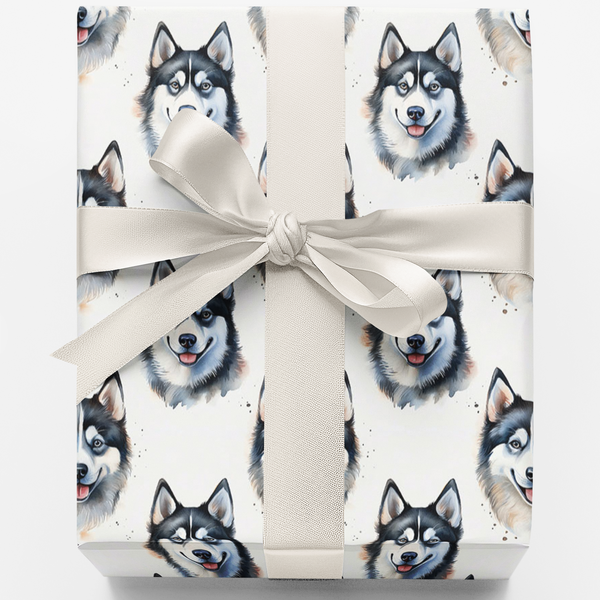 Blue-Eyed Dog Gift Wrap, Siberian Husky Wrapping Paper, Adorable Husky Birthday Wrapping Paper, Dog Christmas Present Paper, 