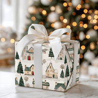 Rustic Winter Town Wrapping Paper, Watercolor Christmas Village Wrapping Paper, Comfy Holiday Gift Wrap, Festive Winter Town Wrapping Paper