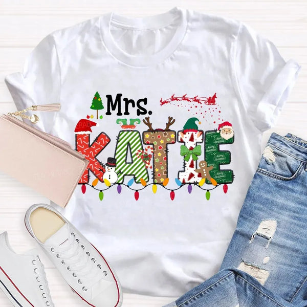 Custom Name Holiday T-Shirt, Personalized Christmas Lights Shirt, Festive Christmas Lights Tee, Adorable Xmas Family Shirt, H