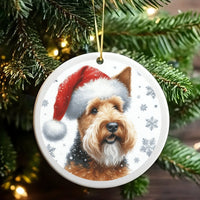 Santa Hat Terrier Ceramic Ornament, Airedale Terrier Christmas Ornament, Dog Breed Holiday Keepsake Ornament, Pet Lover Tree Decor