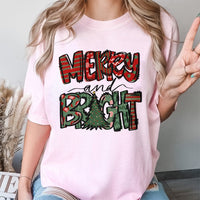 Festive Holiday Tree Graphic T-Shirt, Merry and Bright Christmas T-Shirt, Adorable Retro Xmas T-Shirt, Winter Holiday Season Graphic Tee