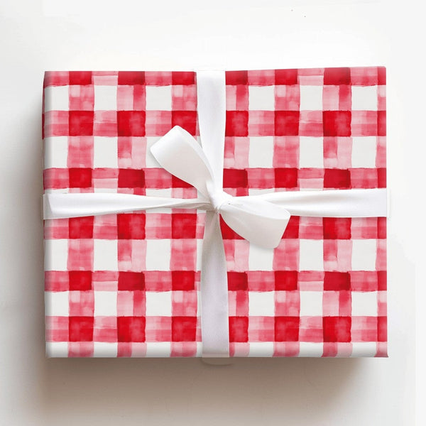 Watercolor Plaid Gift Wrap, Red Gingham Wrapping Paper, Rustic Check Wrapping Paper, Holiday Gift Wrap Roll, Christmas Presen