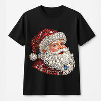 Mosaic Rhinestone Graphic Shirt, Sparkle Santa T-Shirt, Faux Glitter Christmas Tee, Festive Holiday Season Graphic T-Shirt Her